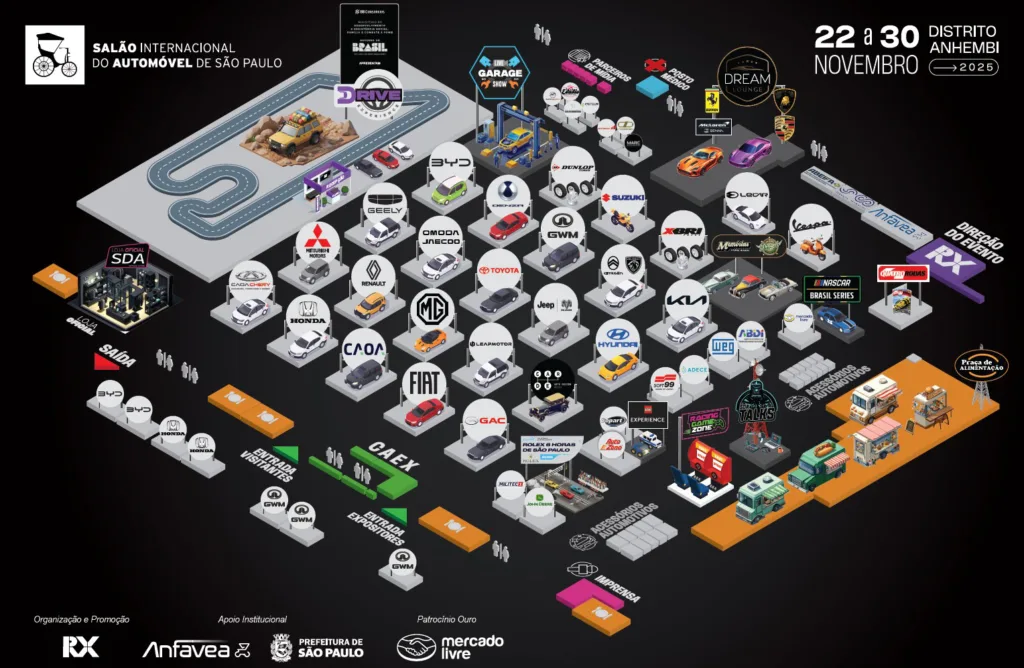 Mapa do Salão do Automóvel de São Paulo 2025. Crédito: Anfavea.